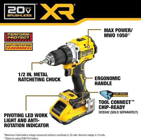 DEWALT 20V MAX XR Brushless Cordless 1/2 in. Drill Driver Kit With DEWALT POWERPACK Batteries and Charger (DCD801QQ2) (Renewed) in Kuwait