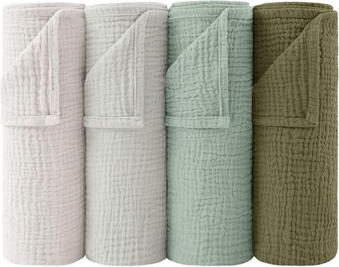Bearmoss Muslin Baby Blanket, 100% Cotton Crib Blanket for Toddlers, Soft Breathable Reversible Nursery Blankets for Baby Boys Girls (47x47in, Oat) in Kuwait