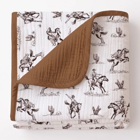 Western Muslin Baby Blankets for Boys Girls, 100% Cotton Crib Blanket for Infant Toddler, 40"x36" Super Soft Lightweight Nursery Swaddling Wrap, Cowboy Reversible & Breathable Bedding Blankets in Kuwait