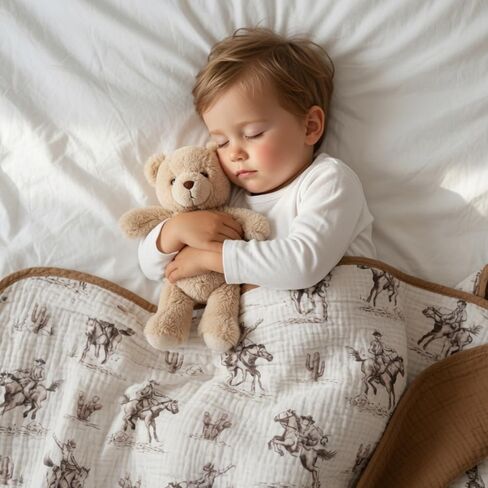 Western Muslin Baby Blankets for Boys Girls, 100% Cotton Crib Blanket for Infant Toddler, 40"x36" Super Soft Lightweight Nursery Swaddling Wrap, Cowboy Reversible & Breathable Bedding Blankets in Kuwait