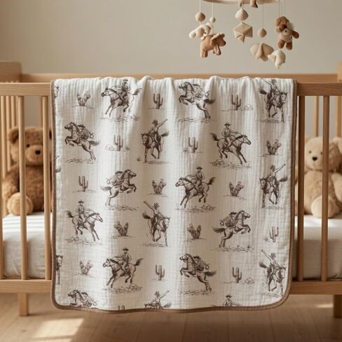 Western Muslin Baby Blankets for Boys Girls, 100% Cotton Crib Blanket for Infant Toddler, 40"x36" Super Soft Lightweight Nursery Swaddling Wrap, Cowboy Reversible & Breathable Bedding Blankets in Kuwait
