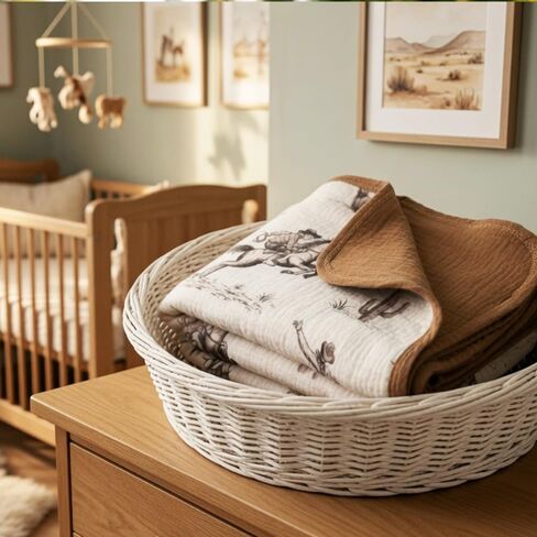 Western Muslin Baby Blankets for Boys Girls, 100% Cotton Crib Blanket for Infant Toddler, 40"x36" Super Soft Lightweight Nursery Swaddling Wrap, Cowboy Reversible & Breathable Bedding Blankets in Kuwait