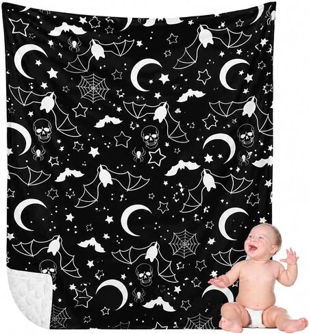 Gilprop Halloween Gothic Baby Blanket Soft Bat Moon Flannel Newborn Gothic Throw Blanket Goth Stuff for Newborn Girls Boys Nursery Halloween Bedroom Sofa Crib Decor 40 x 30 Inch in Kuwait