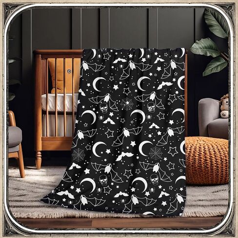 Gilprop Halloween Gothic Baby Blanket Soft Bat Moon Flannel Newborn Gothic Throw Blanket Goth Stuff for Newborn Girls Boys Nursery Halloween Bedroom Sofa Crib Decor 40 x 30 Inch in Kuwait