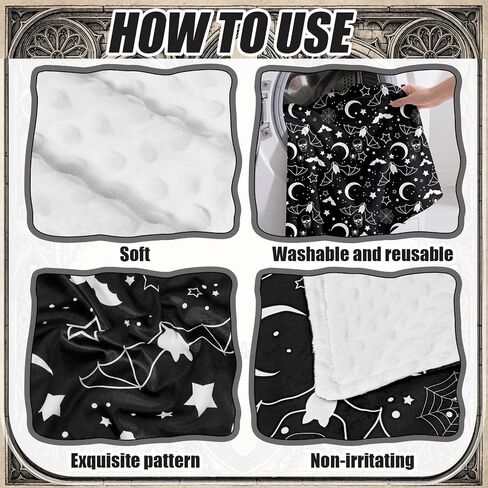 Gilprop Halloween Gothic Baby Blanket Soft Bat Moon Flannel Newborn Gothic Throw Blanket Goth Stuff for Newborn Girls Boys Nursery Halloween Bedroom Sofa Crib Decor 40 x 30 Inch in Kuwait