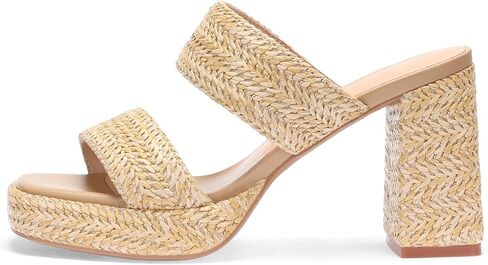 Monrovia Womens Raffia Heeled Sandals Slip On Open Toe Chunky Platform Heel Woven Double Strap Summer Shoes in Kuwait