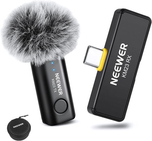 NEEWER Wireless Lavalier Microphone System for USB C, Compatible with iPhone 16 15 Samsung Android Phones, Noise Cancelling Mini Lav Omnidirectional Condenser Mic for Vlogging Live Streaming, KM23 in Kuwait