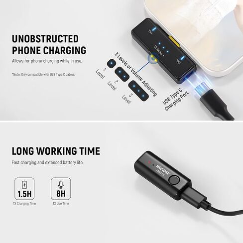 NEEWER Wireless Lavalier Microphone System for USB C, Compatible with iPhone 16 15 Samsung Android Phones, Noise Cancelling Mini Lav Omnidirectional Condenser Mic for Vlogging Live Streaming, KM23 in Kuwait