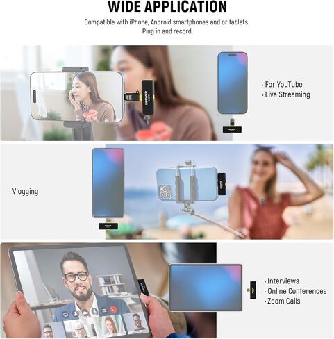 NEEWER Wireless Lavalier Microphone System for USB C, Compatible with iPhone 16 15 Samsung Android Phones, Noise Cancelling Mini Lav Omnidirectional Condenser Mic for Vlogging Live Streaming, KM23 in Kuwait
