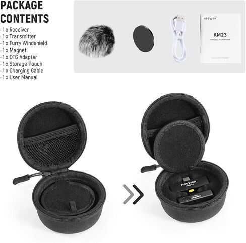 NEEWER Wireless Lavalier Microphone System for USB C, Compatible with iPhone 16 15 Samsung Android Phones, Noise Cancelling Mini Lav Omnidirectional Condenser Mic for Vlogging Live Streaming, KM23 in Kuwait