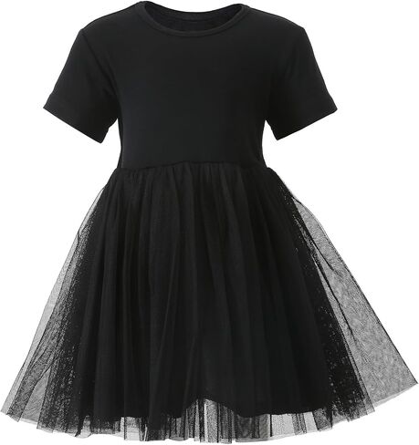 Toddler Baby Girl's Long Tutu Dresses A Line Knee Length Tulle Layered Short-Sleeved Casual Dress for Little Big Girls 1T-9T in Kuwait