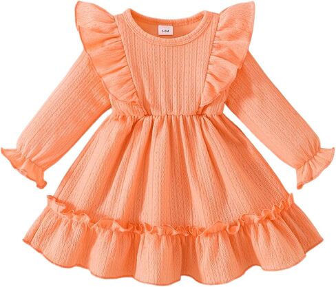 Baby Girl Dress Infant Toddler Dress Fall Winter Outfits Clothes | Ruffle Two-Layered,Fall Family Photo Outfits,For 3 6 9 12 18 24 Months 2T 3T Girls,Church,Gift,Birthday,Wedding,Baby Shower in Kuwait