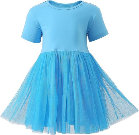 Toddler Baby Girl's Long Tutu Dresses A Line Knee Length Tulle Layered Short-Sleeved Casual Dress for Little Big Girls 1T-9T in Kuwait