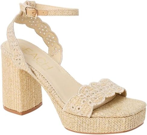 Matisse Women's Maiden Platform Heels, Ankle Strap Sandals with Block Heel, Woven Braided Design (Natural, US Footwear Size System, Adult, Women, Numeric, Medium, 8) in Kuwait