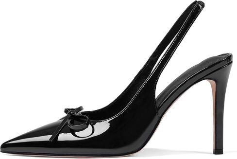 Eteridrey Bow High Heels Women Pointed Toe Slingback Pumps | 4" Stiletto Heel • Closed Pointed Toe • Elastic Slingback • Bow Detail • Work Office, Evening Dresses to Suits in Kuwait