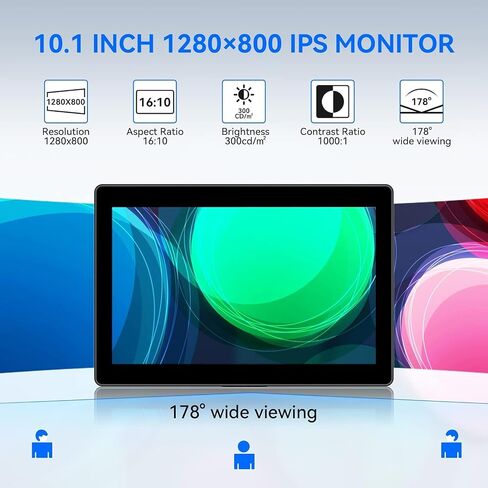 Eyoyo 10.1" Small Touchscreen Monitor, Metal IPS Display, 1280×800 HD | 10-Point Touch, HDMI/VGA/AV Inputs, Built-in Speakers, VESA 75×75, Image Flip, Ideal for PC, Security, POS & Industrial in Kuwait