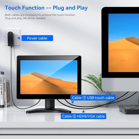 Eyoyo 10.1" Small Touchscreen Monitor, Metal IPS Display, 1280×800 HD | 10-Point Touch, HDMI/VGA/AV Inputs, Built-in Speakers, VESA 75×75, Image Flip, Ideal for PC, Security, POS & Industrial in Kuwait