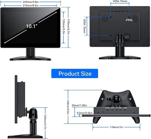 Eyoyo 10.1" Small Touchscreen Monitor, Metal IPS Display, 1280×800 HD | 10-Point Touch, HDMI/VGA/AV Inputs, Built-in Speakers, VESA 75×75, Image Flip, Ideal for PC, Security, POS & Industrial in Kuwait