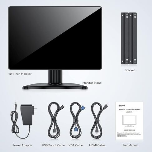 Eyoyo 10.1" Small Touchscreen Monitor, Metal IPS Display, 1280×800 HD | 10-Point Touch, HDMI/VGA/AV Inputs, Built-in Speakers, VESA 75×75, Image Flip, Ideal for PC, Security, POS & Industrial in Kuwait