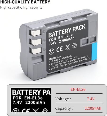 2-Pack EN-EL3e Battery with Dual Charger for Nikon D50 D70 D70s D80 D90 | D100 D200 D300 D300S D700 Digital SLR Cameras 2200mAh in Kuwait