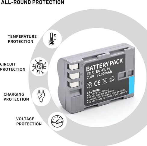 2-Pack EN-EL3e Battery with Dual Charger for Nikon D50 D70 D70s D80 D90 | D100 D200 D300 D300S D700 Digital SLR Cameras 2200mAh in Kuwait