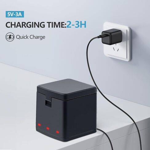2 Packs 1800mAh Batteries for Hero 12/9/10/11 Black | with 3 Channel Battery Charging Station, Compatible with Hero 9/10/11/12 Black Camera-Type-C Quick Charge in Kuwait