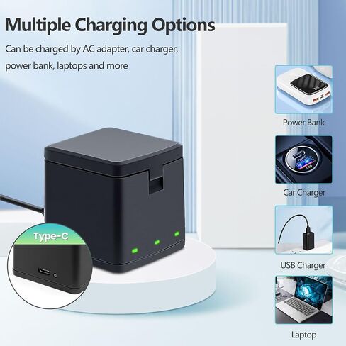 2 Packs 1800mAh Batteries for Hero 12/9/10/11 Black | with 3 Channel Battery Charging Station, Compatible with Hero 9/10/11/12 Black Camera-Type-C Quick Charge in Kuwait