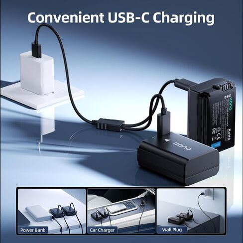 llano 1080mAh NP-FW50 Battery with USB-C Fast Charging for Sony A6000 A6400 zv-e10 A7ii A6100 A6500 A6300 A7 A7II A7R A7RII A7S A5000 A5100 - Fully decoded,Real Capacity,Replacement Batteries (2 Pack) in Kuwait
