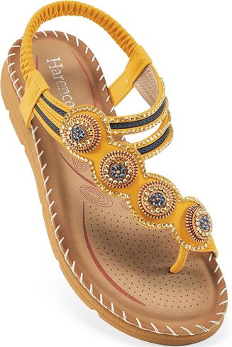 HARENCE Flat Sandals for Women Comfortable: Dressy Summer Bohemian Beaded Toe Ring Shoes - Zero Foot Pain for Casual Walking in Saudi Arabia