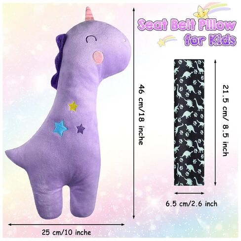 Tuanse 4 Pack Car Seat Belt Covers for Kids Seatbelt Pillow Unicorn Dinosaur Baby Car Seat Strap Covers Head Rest Support Shoulder Pads for Baby Girls Boys Travel in Kuwait