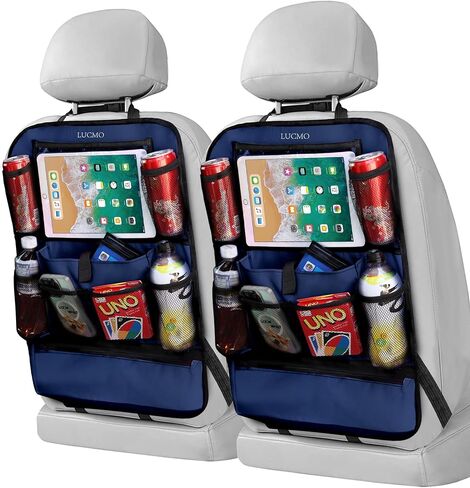 LUCMO Car Backseat Organizer with Foldable Tablet Holder, Light Blue | 2 Pcs,6 Storage Pockets,Foldable Food Tray,Protectors Kick Mats,Travel Accessories,Seat Cover,Road Trip Essentials in Kuwait