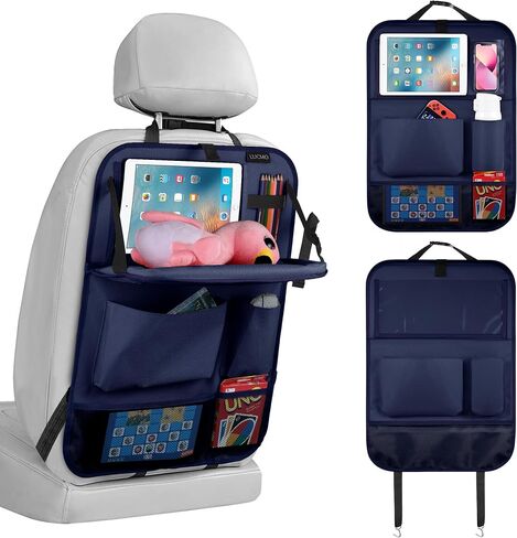 LUCMO Car Backseat Organizer with Foldable Tablet Holder, Light Blue | 2 Pcs,6 Storage Pockets,Foldable Food Tray,Protectors Kick Mats,Travel Accessories,Seat Cover,Road Trip Essentials in Saudi Arabia