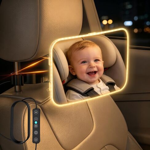 Baby Mirror for Car, LED Light Mirror for Baby in Car Back Seat | LED Breathing Light, Day & Night Use, Shatterproof, Crash Tested in Kuwait