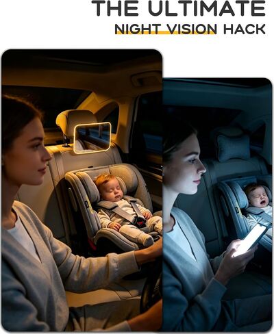 Baby Mirror for Car, LED Light Mirror for Baby in Car Back Seat | LED Breathing Light, Day & Night Use, Shatterproof, Crash Tested in Kuwait