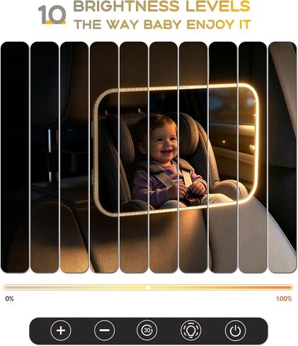 Baby Mirror for Car, LED Light Mirror for Baby in Car Back Seat | LED Breathing Light, Day & Night Use, Shatterproof, Crash Tested in Kuwait