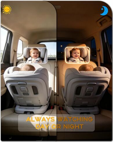 Baby Mirror for Car, LED Light Mirror for Baby in Car Back Seat | LED Breathing Light, Day & Night Use, Shatterproof, Crash Tested in Kuwait