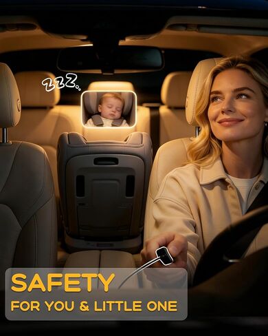 Baby Mirror for Car, LED Light Mirror for Baby in Car Back Seat | LED Breathing Light, Day & Night Use, Shatterproof, Crash Tested in Kuwait