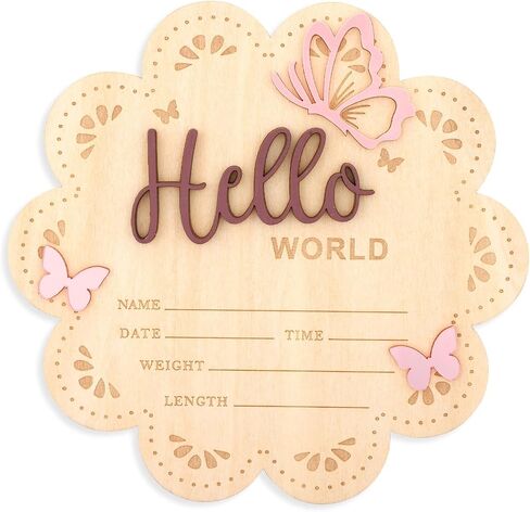 NQEUEPN Newborn Announcement Sign, 15.5cm/6.1 Inch Wooden Hello World Sign Baby Welcome Plaques Birth Baby Name Plaques for Newborn Photo Props Hospital Nursery (Brown) in Kuwait