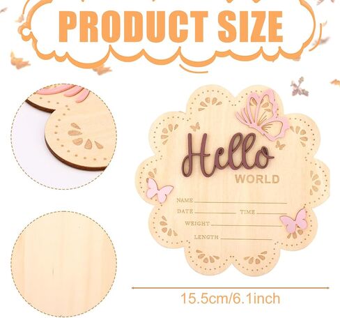 NQEUEPN Newborn Announcement Sign, 15.5cm/6.1 Inch Wooden Hello World Sign Baby Welcome Plaques Birth Baby Name Plaques for Newborn Photo Props Hospital Nursery (Brown) in Kuwait