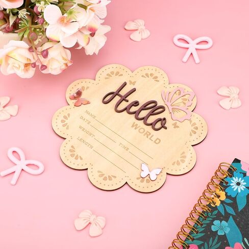 NQEUEPN Newborn Announcement Sign, 15.5cm/6.1 Inch Wooden Hello World Sign Baby Welcome Plaques Birth Baby Name Plaques for Newborn Photo Props Hospital Nursery (Brown) in Kuwait