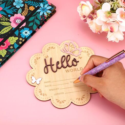 NQEUEPN Newborn Announcement Sign, 15.5cm/6.1 Inch Wooden Hello World Sign Baby Welcome Plaques Birth Baby Name Plaques for Newborn Photo Props Hospital Nursery (Brown) in Kuwait