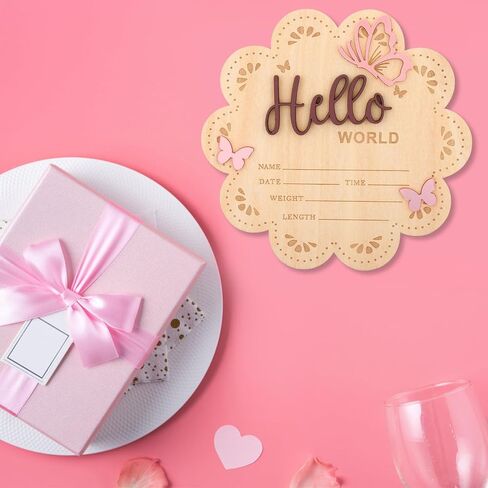 NQEUEPN Newborn Announcement Sign, 15.5cm/6.1 Inch Wooden Hello World Sign Baby Welcome Plaques Birth Baby Name Plaques for Newborn Photo Props Hospital Nursery (Brown) in Kuwait