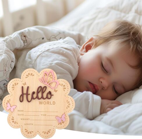 NQEUEPN Newborn Announcement Sign, 15.5cm/6.1 Inch Wooden Hello World Sign Baby Welcome Plaques Birth Baby Name Plaques for Newborn Photo Props Hospital Nursery (Brown) in Kuwait