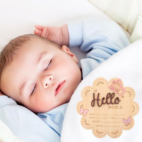 NQEUEPN Newborn Announcement Sign, 15.5cm/6.1 Inch Wooden Hello World Sign Baby Welcome Plaques Birth Baby Name Plaques for Newborn Photo Props Hospital Nursery (Brown) in Kuwait