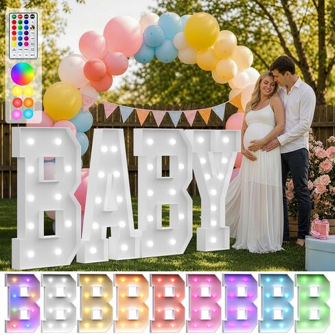 Baby Letters for Baby Shower, 4FT Baby Marquee Letters | BABY Letters With Multicolor Light, Foam Board, Assembly Required, Baby Shower Party Decorations 85 Pcs Accessory Set in Saudi Arabia