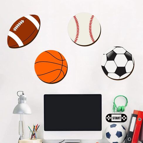 Wood Sports Wall Decor Sport Ball Room Wall Art Wooden Decorations for Boys | Soccer Baseball Basketball Football Decor, Wood Softball Wall Art Plaque, Sport Wall Art Decals for Boys Bedroom Kids Room in Kuwait