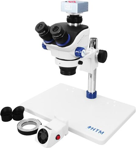 HengTianMei TX-350E Trinocular Stereo Zoom Microscope Equipped with a 4K Camera, WF10x Eyepieces, 7X-50X Magnification, Professional Soldering Microscope, for Repair and Watch Objects in Kuwait