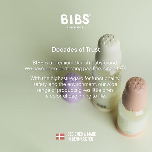BIBS Boheme Glass Baby Bottle, 120 ml, 1-Pack, Natural Rubber Nipple, Ivory | Anti-Colic | Natural Rubber Latex Nipple | Slow Flow | Supports Breastfeeding | Made in Denmark | Familiar BIBS Nipple in Kuwait