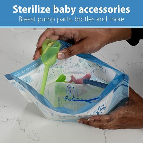 Dr. Brown's Microwave Steam Sterilizer Bags for Baby Bottles, Pacifiers, Pump Parts and Accessories, 5-Pack + Dr. Brown's Natural Flow Level 2 Wide-Neck Baby Bottle Silicone Nipple, 2 Count in Kuwait