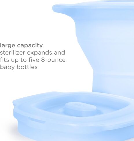 Ubbi 3-in-1 Collapsible Microwave Baby Bottle Sterilizer Wash Bin, Blue | Veggie Steamer, Reusable Silicone Steam Bag for Travel or Home Use, Fits Up to 5 Baby Bottles, Dishwasher Safe in Kuwait